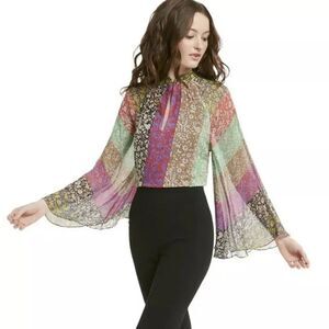 Alice + Olivia Prija Wide Sleeve Blouse Top Floral $350